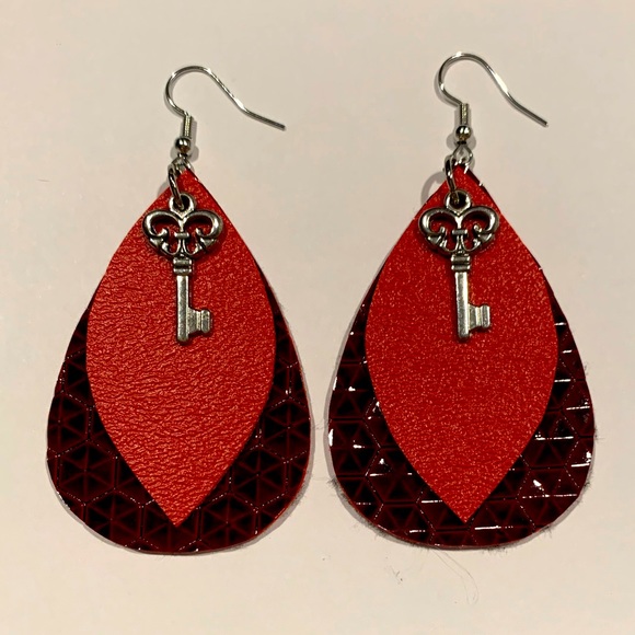 Dynamic Duo Designs Jewelry - Red faux leather Key 🔑 charm earrings